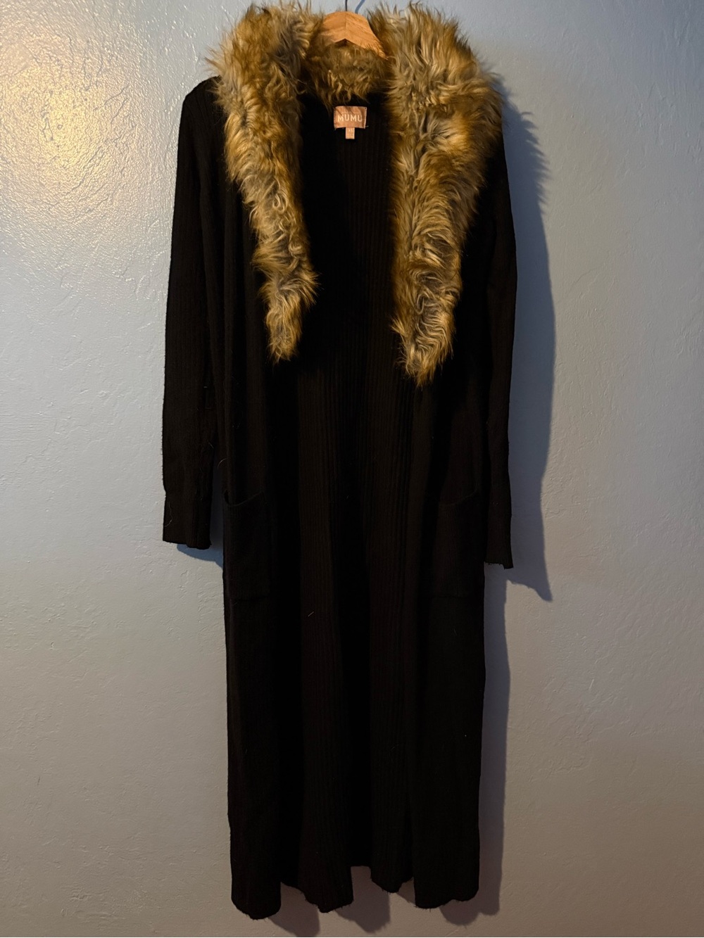 Show Me Your MuMu Black Cardigan with Faux Fur Collar